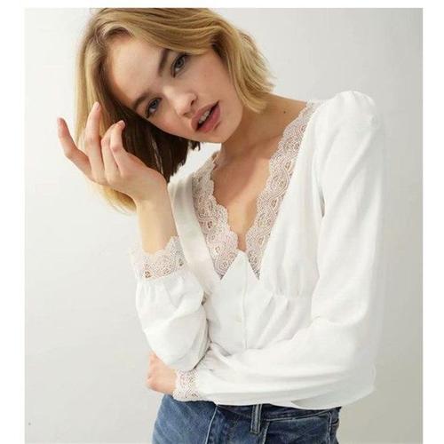 Jual White Lace Trim Blouse - Jakarta 