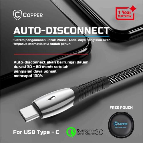 Foto Produk Copper Auto Disconnect Cable Chrome Series - Type C ( Fast Charging ) - Merah dari Copper Indonesia