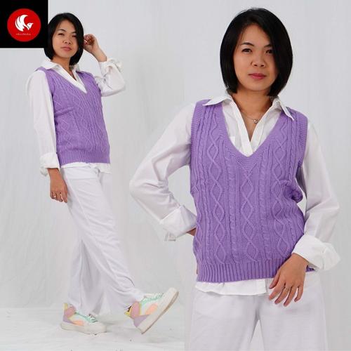 Foto Produk Okechuku SIDO CABLE Vest Rajut Wanita Knit Outer Fashion Wanita Korea - Lilac dari Okechuku