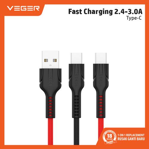 Foto Produk VEGER Durable Kabel Data Cable Type C VP-14 1000mm Fast Charging - Merah dari Veger