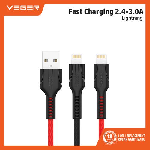Foto Produk VEGER FAST Durable Data Cable USB Lightning For iPhone 1000mm - Merah dari Veger