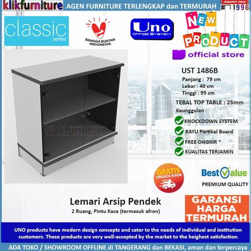 Foto Produk UST 1486B UNO Lemari Arsip Pendek 2 Ruang Pintu Kaca dari klikfurniture