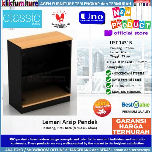 Foto Produk UST 1431B UNO Lemari Arsip Pendek 2 Ruang Pintu Kaca dari klikfurniture