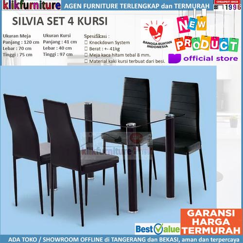 Foto Produk SET Meja Makan 4 Kursi Minimalis Kaca SILVIA dari klikfurniture