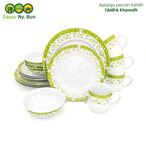 Foto Produk Dinner Set Isi 16pcs Motif Polkadot Fleur / Perangkat Makan Keramik dari Dapur Ny.Bun
