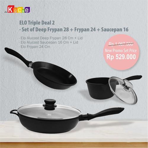 Foto Produk ELO Triple Deal 2 - Set of Deep Frypan 28 + Frypan 24 + Saucepan 16 dari Diekuche Fackelmann