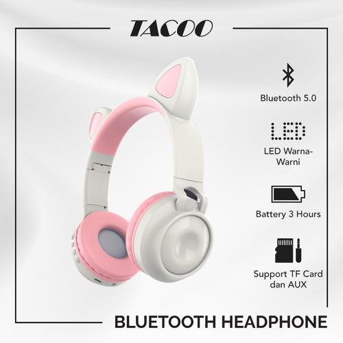 Foto Produk TACOO Bluetooth Headphone On-Ear Gaming Kucing Wireless LED 7 Warna dari TACOO Official Store