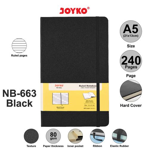 Foto Produk Ruled Notebook Diary Agenda Buku Catatan Bergaris Joyko NB-663 240 hal - Black dari JOYKO Official
