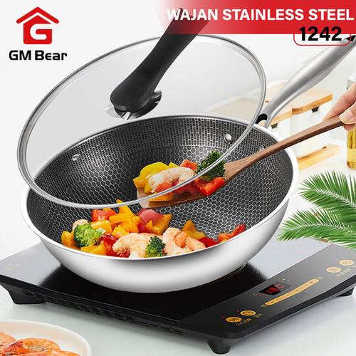 Foto Produk GM Bear Wajan Penggorengan Stainless Steel 1242-Fry Pan Stainless dari GM Bear
