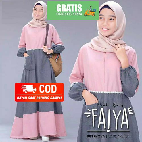 Foto Produk Baju gamis wanita Remaja tanggung Dress anak 12 tahun Busana muslim - Pink-Grey, M LD 80 TB 100 dari KAMILA OUTFIT 48