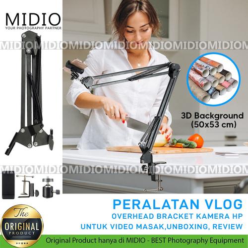 Gambar Midio Overhead Braket Kamera HP Flat Lay Video Masak Video Creator - Kakhi Wood dari Midio Jakarta Barat Tokopedia