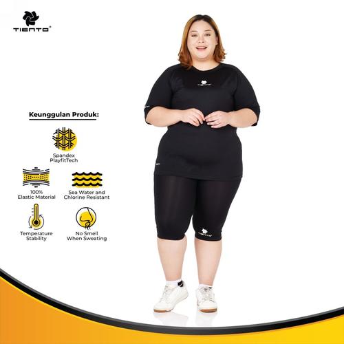 Foto Produk Tiento Baselayer Baju Celana Half Pants Black White Women Jumbo 1set - 4XL dari TIENTO