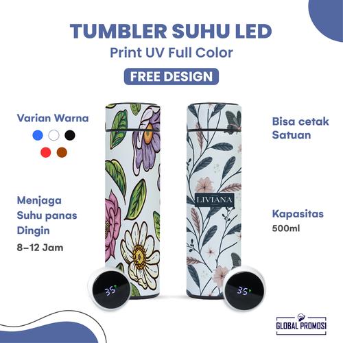 Foto Produk Custom Tumbler Botol Termos LED Suhu Souvenir/Promosi Cetak UV Warna - Putih, Print 3x15 cm dari Global Promosi Official