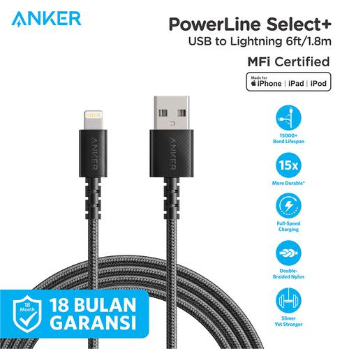 Foto Produk Kabel Charger Anker PowerLine Select+ USB to Lightning 6ft - A8013 - Hitam dari Anker Indonesia
