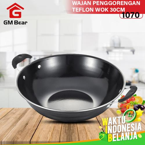 Foto Produk GM Bear Wajan Penggorengan 30cm 1070-Wajan Penggorengan Teflon Wok30cm dari GM Bear