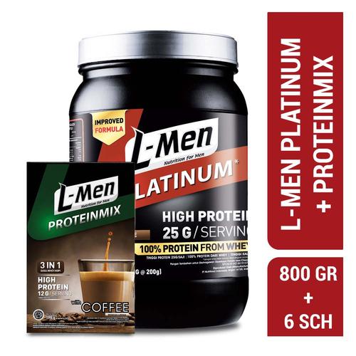 Foto Produk L-Men Platinum Choco Latte 800gr + L-Men Proteinmix Coffee (6 Sch) dari NutriMart