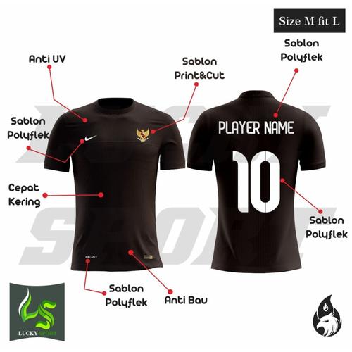 Foto Produk PAKAI NOMOR + NAMA Kaos olahraga Jersey baju bola baju futsal timnas - Hitam, M dari oxsport shop