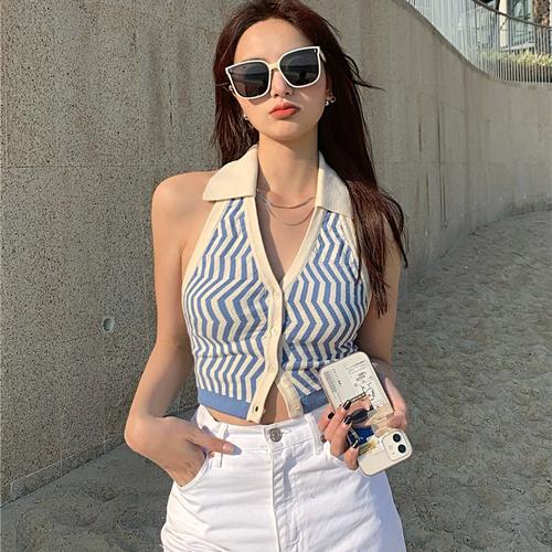 Jual Halter neck blue top - Biru, All 