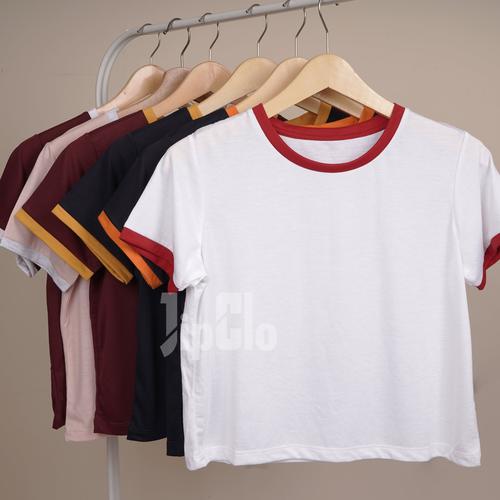 Jual Jipclo Ringer Tee - Pink - Navy, L 