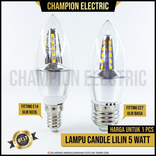 Foto Produk Lampu Hias LED Candle 5 Watt Bohlam Lilin 5W E27 E14 Warm White - Kuning-Warm, e14 dari Champion Electric