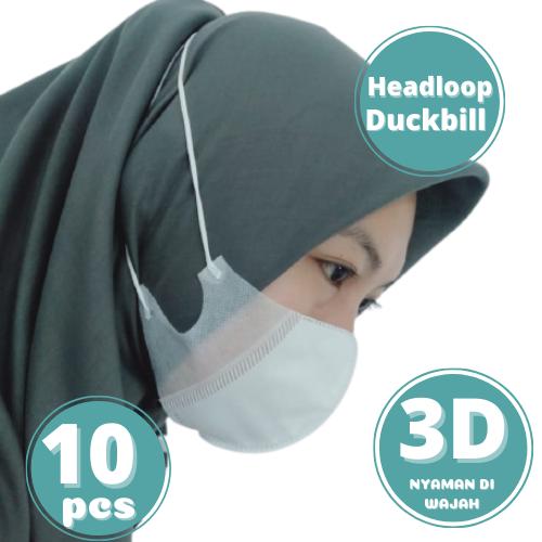 Gambar Masker 3ply 3 ply duckbill 3D headloop orlee Hijab Kemenkes isi 10pcs - Putih dari lbagstore Tokopedia