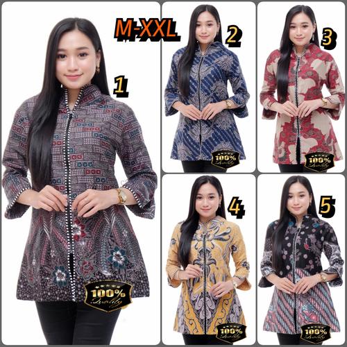 Foto Produk Atasan Blouse Batik Wanita ZIPPER XXL Baju Seragam Kerja Kantor - XXL dari Juragan Batik Official