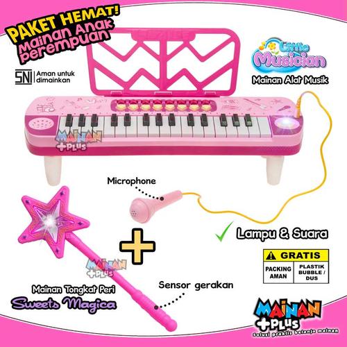 Gambar PAKET MAINAN ANAK PEREMPUAN PINKY PIANO KEYBOARD + TONGKAT PERI AJAIB - Piano Blue dari MainanPlus Jakarta Barat Tokopedia