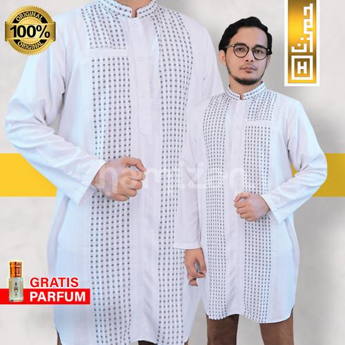 Foto Produk PREMIUM Pakaian Muslim Baju Koko Pakistan Kurta India Gamis Pria Putih - M dari Hamizan Moslem Store