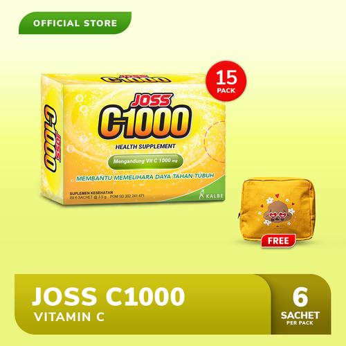 Foto Produk Joss C1000 Vitamin C 15 Pack (90 sachet) FREE Pouch Kellys dari Bintang Toedjoe Official