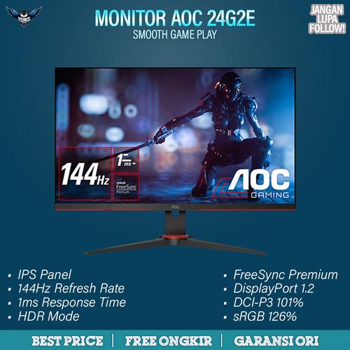 Foto Produk AOC 24G2E IPS 144Hz 1ms HDR FREESYNC FRAMELESS LED GAMING MONITOR 24" dari YOUNGS COMPUTER