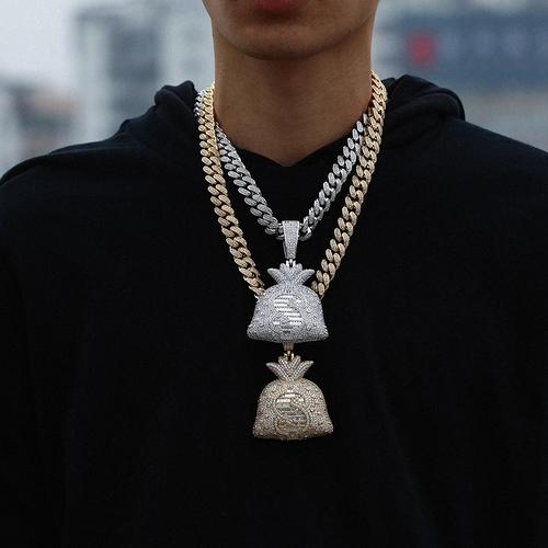 Jual iced out money bag pendant cuban 