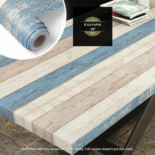 Foto Produk wallpaper stiker dinding kayu 3 warna biru pekat dari wallpaper_sip