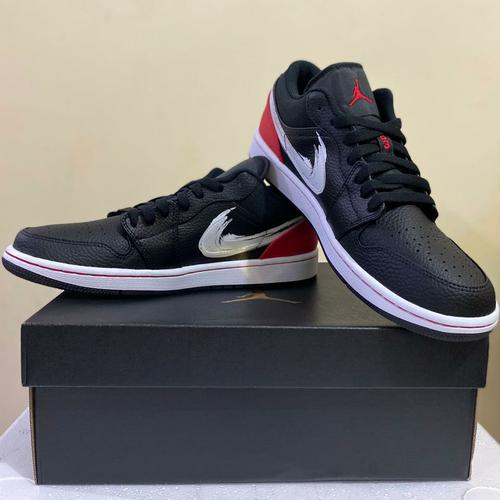 Jual AJ1 Low Brushstroke Swoosh Black 