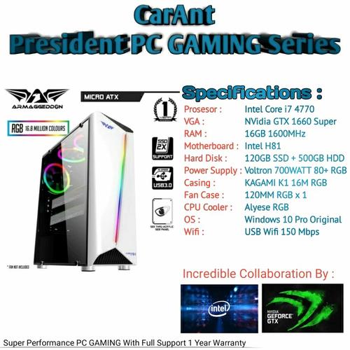 ゲーミングPC Windows10搭載 intel corei7 4770 + GTX1660sp + RAM16gb
