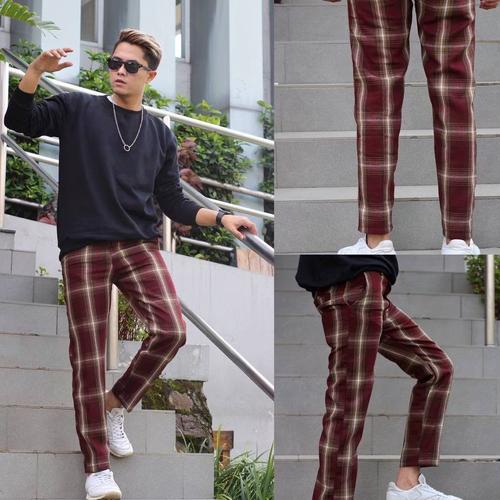 Jual celana tartan pria slimfit kotak 