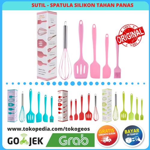 Foto Produk Spatula Sutil Silikon Set Isi 5 Sodet Kocokan Kuas Silikon Tahan Panas - Pink dari tokogeos