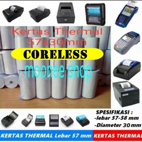 Foto Produk Kertas Thermal 57 x 30 / 57x30 / 58 x 30 / 58x30 mm Polos per 1 Hitam dari Moonee Shop