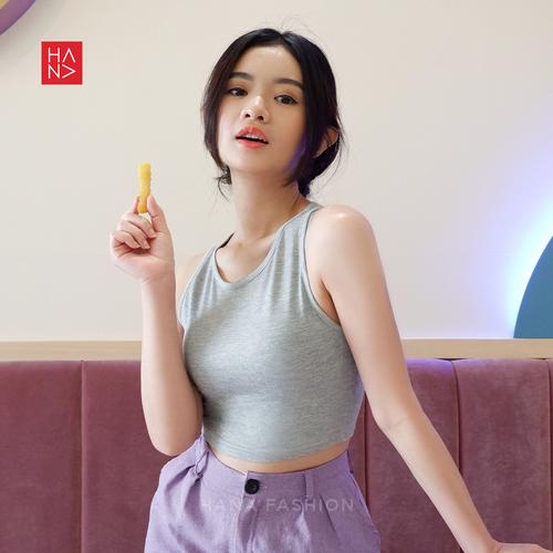 Foto Produk HanaFashion - Sita Crop Tank Top Atasan Wanita - TT007 - Light Grey, L dari hanafashion_shop