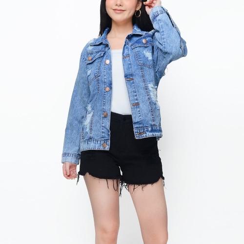 Jual Jaket Jeans Ripped Oversize Denim 
