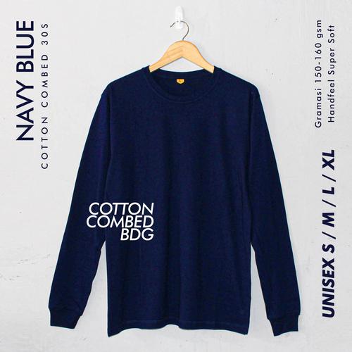 Foto Produk KAOS POLOS LENGAN PANJANG NAVY BLUE PRIA WANITA BAHAN COTTON SOFT - S dari COTTONCOMBEDBDG OFFICIAL