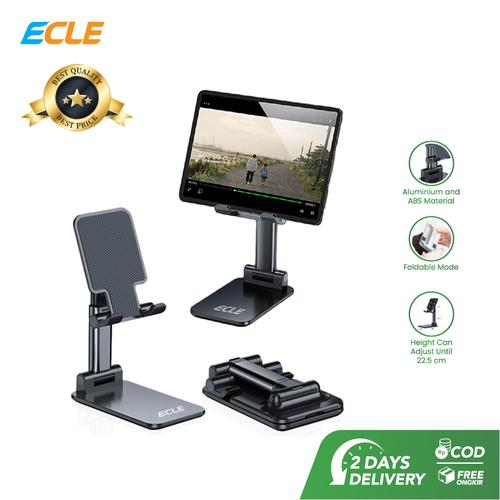Foto Produk ECLE Stand Phone Holder Liftable Foldable Alumunium Penyangga HP Lipat - Hitam dari ECLE Official Store