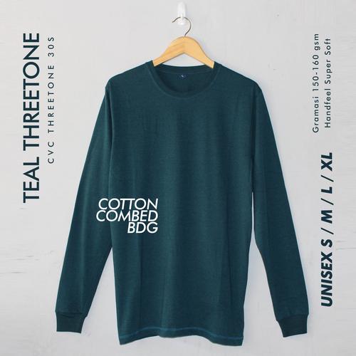Foto Produk KAOS POLOS LENGAN PANJANG TEAL TRITONE BAHAN COTTON COMBED SOFT UNISEX - S dari COTTONCOMBEDBDG OFFICIAL