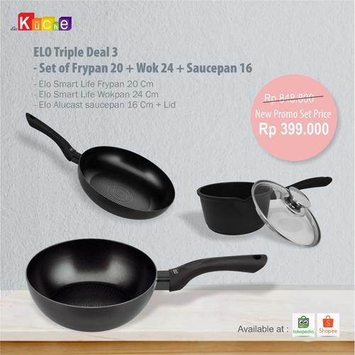 Foto Produk ELO Triple Deal 3 - Set of Frypan 20 + Wok 24 + Saucepan 16 dari Diekuche Fackelmann