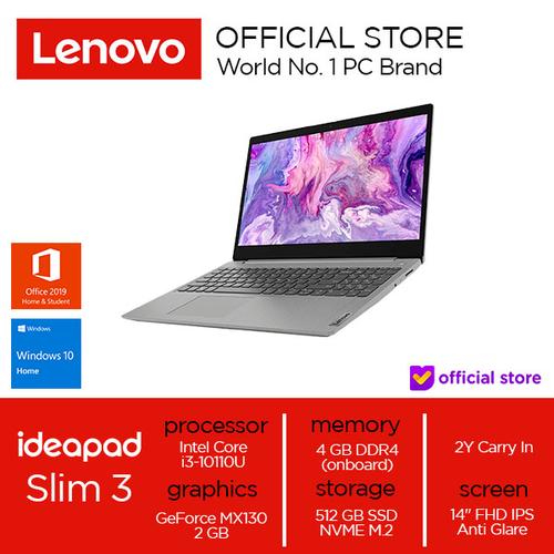 Foto Produk Lenovo IdeaPad Slim3 Core i3-10110U 4GB 512SSD MX130 2GB W10 OHS - Platinum Grey dari Lenovo Official