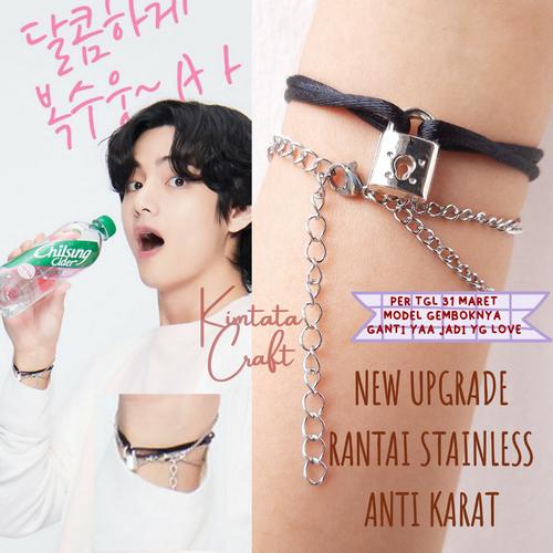 Foto Produk Gelang Taehyung V BTS / Lock Bracelet Kpop Idol Charm (1Set) - Gembok Kulit dari KimtataCraft