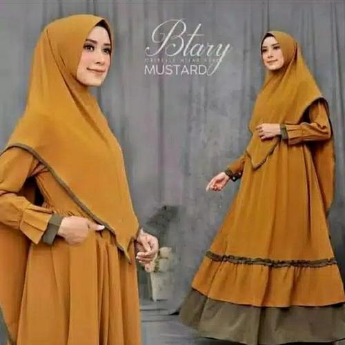 Foto Produk Gamis Wanita Syari Muslimah Btary Set Khimar Hijab Besar Terbaru - Mustard dari Shopieana Store