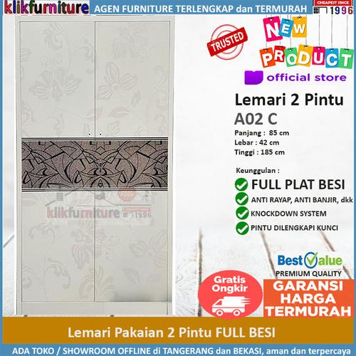 Foto Produk Lemari Pakaian 2 Pintu Bahan Full Besi A02 CHMI dari klikfurniture