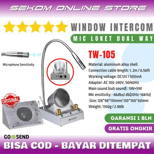 Foto Produk RETEKESS Dual Way Window Counter Intercom - Mic Loket 2 Arah TW-105 dari SEKOM ONLINE STORE