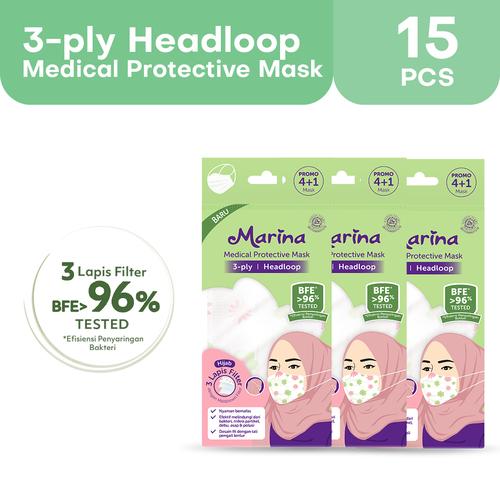 Foto Produk Marina Medical Protective Mask Headloop (3 ply) - 15 pcs - Masker dari Tempo Store Official