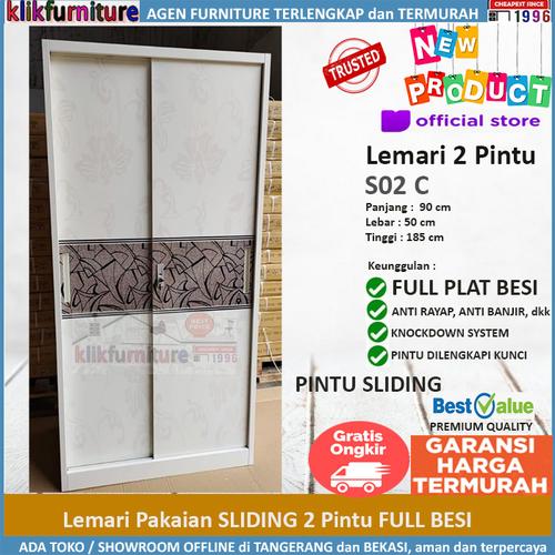 Foto Produk PROMO Lemari Pakaian Besi SLIDING Anti Rayap Banjir S02 C dari klikfurniture